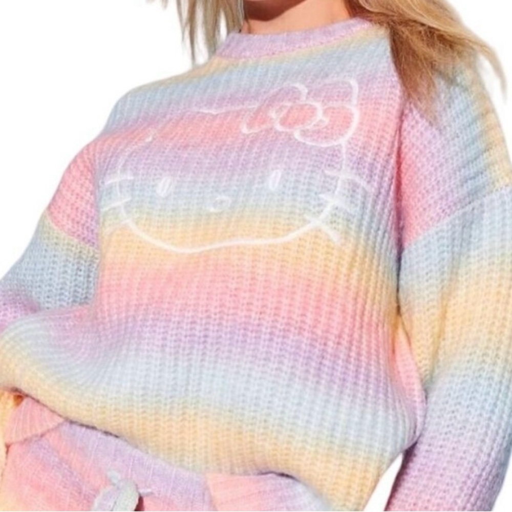 Hello Kitty Rainbow Ombre Sweater Cozy Pastel Knit Crewneck Size S